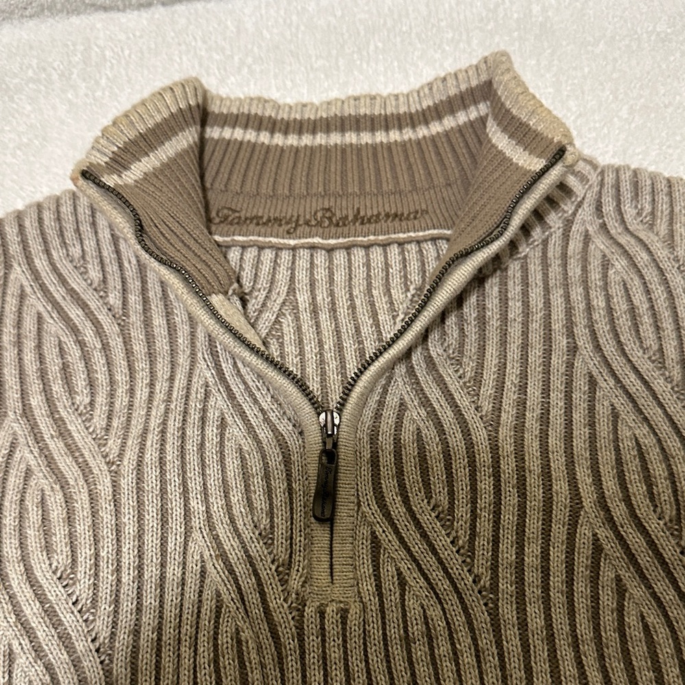 Tommy Bahama Men's Beige and Cream Zip-Up Sweater